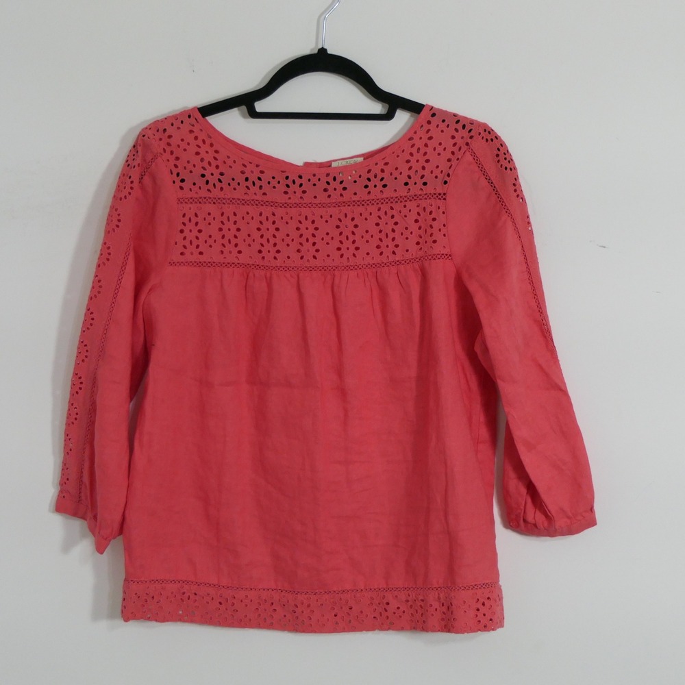 J.Crew Womens Blouse XS Eyelet Lace Linen Coral Boho A8176 Feminine Cottagecore